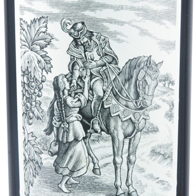 Rótulo de garrafa de vinho tinto Pêra-Manca 2007 com ilustração e texto