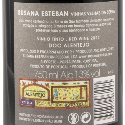 Etiqueta traseira vinho tinto Susana Esteban Vinhas Velhas da Serra
