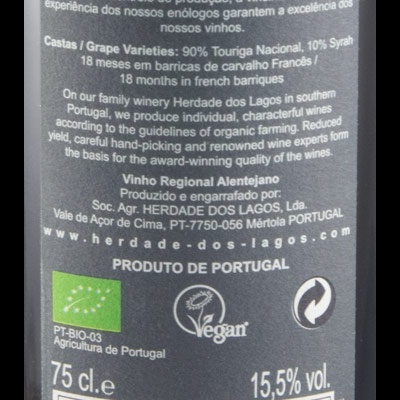Etiqueta traseira de vinho HDL Reserva seleção 2019 com informações detalhadas