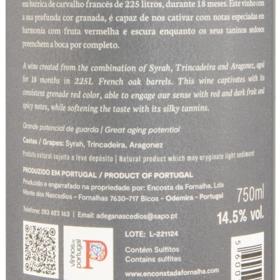 Etiqueta de vinho tinto NASCEDIOS Reserva 2021, Alentejo, Portugal.