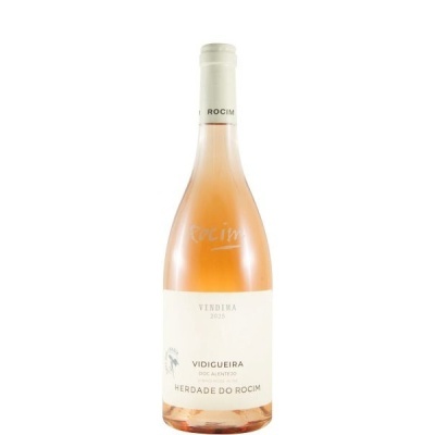 Garrafa de vinho rosé Herdade do Rocim com rótulo branco e tampa branca