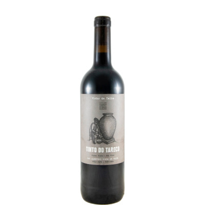 Garrafa de vinho tinto com rótulo ilustrado e texto em português