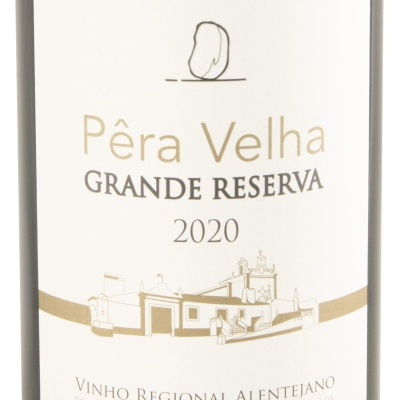 Rótulo de vinho Pêra Velha GRANDE RESERVA 2020 com gráficos de edifícios