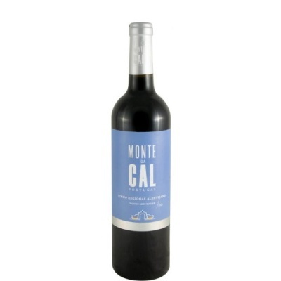 Garrafa de vinho tinto Monte da Cal Portugal com rótulo azul