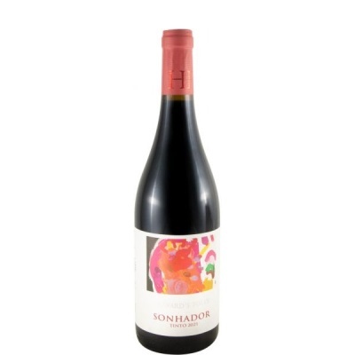 Garrafa de vinho tinto SONHADOR 2021 com rótulo colorido e cápsula vermelha
