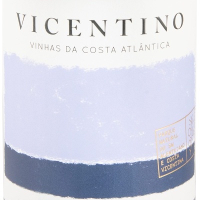 Rótulo de garrafa de vinho branco Vicentino Sauvignon Blanc 2023