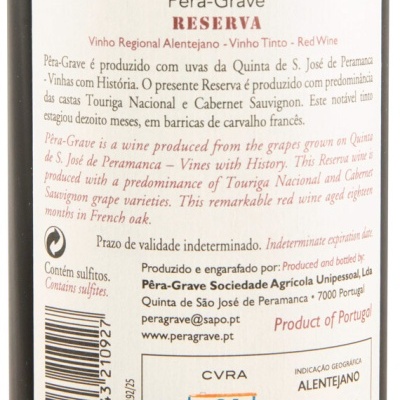 Etiqueta de vinho Pêra-Grave Reserva 2021 Alentejo 750 ml