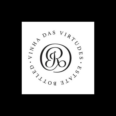 Logotipo com letras VR e texto circular Vinha das Virtudes Estate Bottled