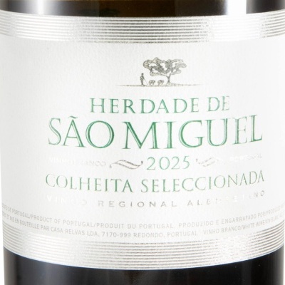 Rótulo de vinho branco Herdade de São Miguel 2025 em branco e verde