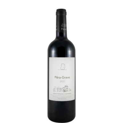 Garrafa de vinho tinto Pêra-Grave 2022 com rótulo branco e desenho linear