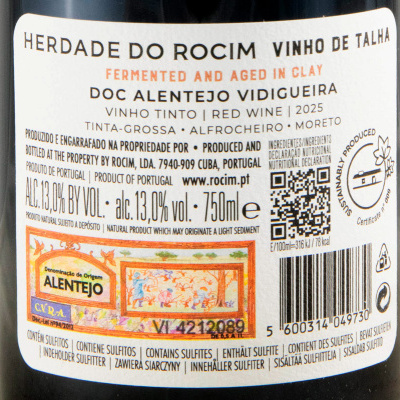 Etiqueta de vinho tinto Herdade do Rocim Vinho de Talha