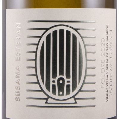 Rótulo de garrafa de vinho branco com texto e design geométrico