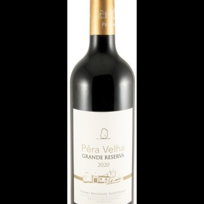 Garrafa de vinho Pêra Velha Grande Reserva 2020 com rótulo branco e tampa dourada