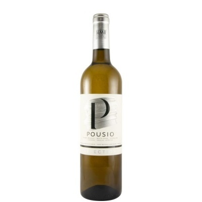 Garrafa de vinho branco Pousio com rótulo branco e tampa prateada