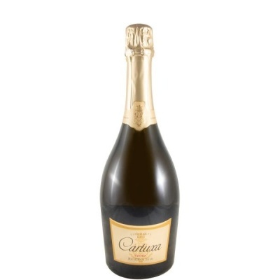 Garrafa de espumante Cartuxa Reserva 2018 com rótulo amarelo creme e dourado