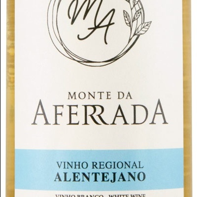 Etiqueta vinho Monte da Aferrada com padrão floral e texto em português e inglês