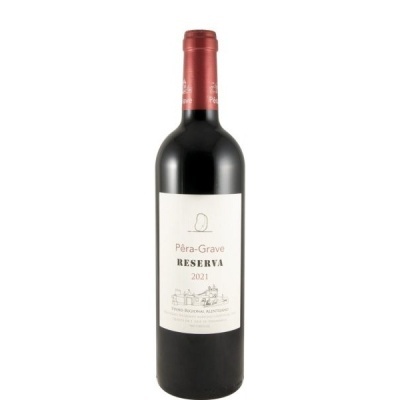Garrafa de vinho tinto Pêra-Grave Reserva 2021 com rótulo branco e cápsula vermelha
