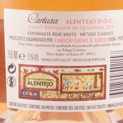 Etiqueta de vinho espumante rosé Cartuxa Alentejo D.O.C. 2015