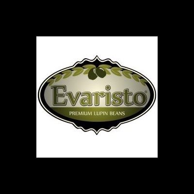 Etiqueta oval verde e preta com texto Evaristo e PREMIUM LUPIN BEANS