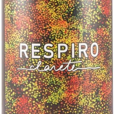 Rótulo colorido de garrafa com padrão de pontos e texto Respiro clarete