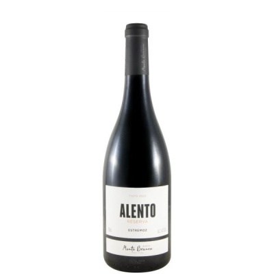 Garrafa de vinho tinto Alento Reserva Estremoz Monte Branco com rótulo branco