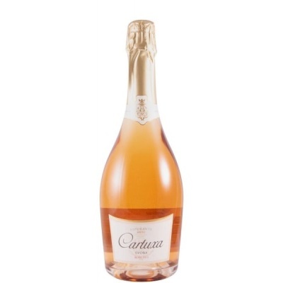 Garrafa de espumante rosé Cartuxa com rótulo branco e dourado