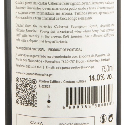 Rótulo de vinho tinto Encosta da Fornalha 2023, Alentejano, 750ml, 14.0% vol.