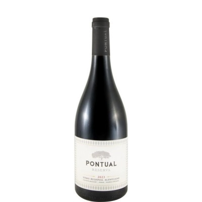 Garrafa de vinho tinto Pontual Reserva 2023 com rótulo branco