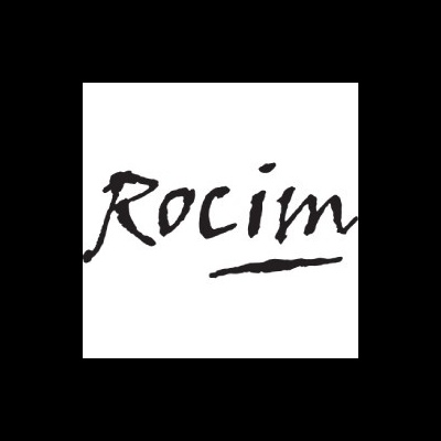 Logotipo com a palavra Rocim em letras pretas cursivas