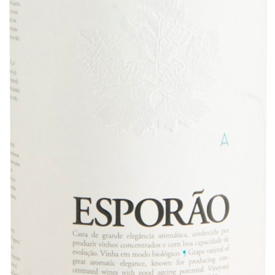 Rótulo branco de garrafa de vinho Esporão Aragonez 2021