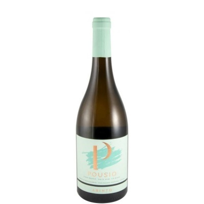 Garrafas de vinho branco Arinto com rótulo azul claro e tampa verde água