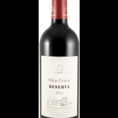 Garrafa de vinho tinto Pêra-Grave Reserva 2021 com rótulo branco e cápsula vermelha