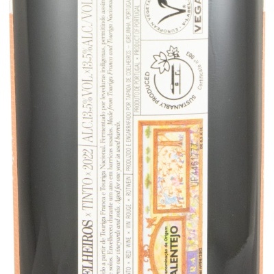 Etiqueta de vinho tinto COELHEIROS TINTO 2022 com selo vegan e origem Alentejo