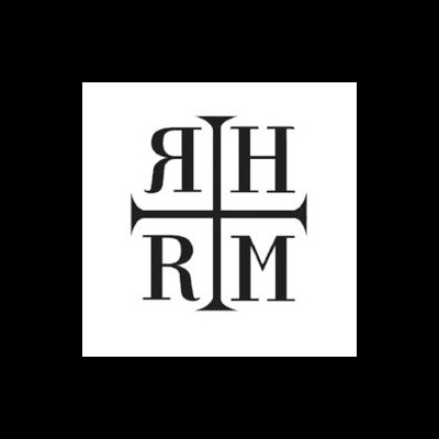 Logótipo com as letras R, H, R e M em cruz preta sobre fundo branco