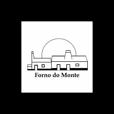 Logótipo a preto e branco de edifício tradicional com o texto Forno do Monte