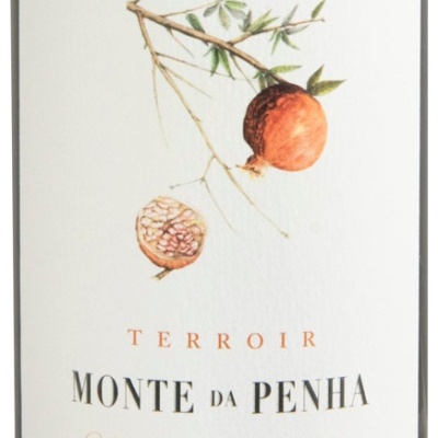 Rótulo vinho Monte da Penha 2015 com ilustração de romã