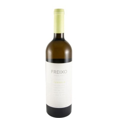 Garrafa de vinho branco Freixo com rótulo branco e tampa clara