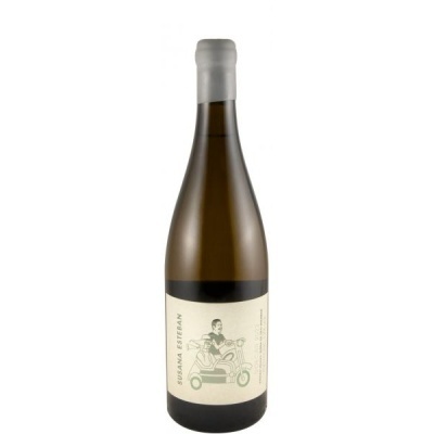 Garrafa de vinho com rótulo branco e ilustração