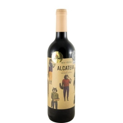 Garrafa de vinho tinto Alcatéia com rótulo ilustrado e selo dourado