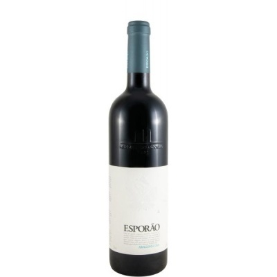 Garrafa de vinho tinto Esporão Aragonês 2021 com rótulo branco e tampa azul