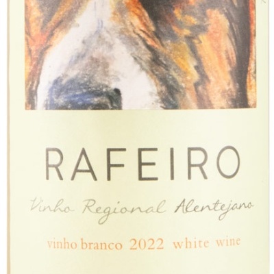 Rótulo vinho branco RAFEIRO com ilustração de cão e texto