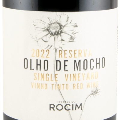 Etiqueta vinho tinto Olho de Mocho 2022 reserva com flor desenhada