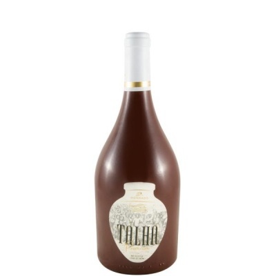 Garrafa de vinho castanha com rótulo branco e tampa branca