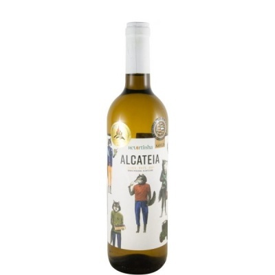 Garrafa de vinho branco com rótulo branco decorado