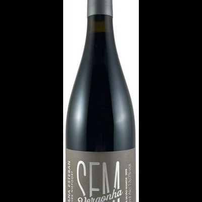 Garrafa de vinho tinto com rótulo cinza claro e texto SEM vergonha em letras grandes.
