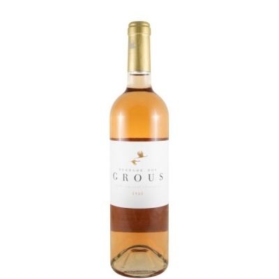 Garrafa de vinho rosé Herdade Don Grous 2021 com rótulo branco e rolha dourada