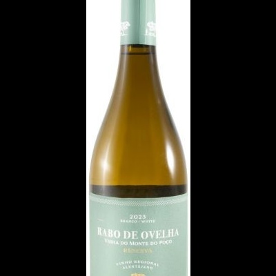 Garrafa de vinho branco Rabo de Ovelha 2023 com rótulo verde-água e detalhes brancos