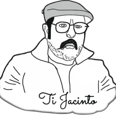 Desenho de homem com boina cinzenta, óculos grandes e barba rala
