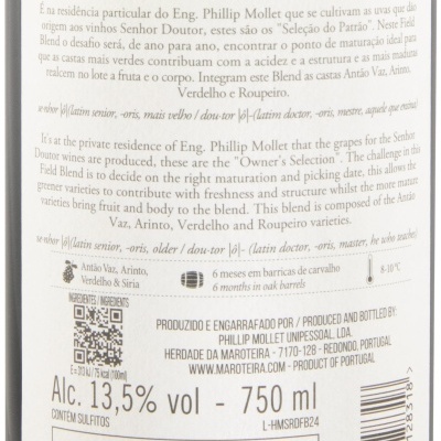 Etiqueta de vinho branco Senhor Doutor Field Blend Alentejano 750 ml