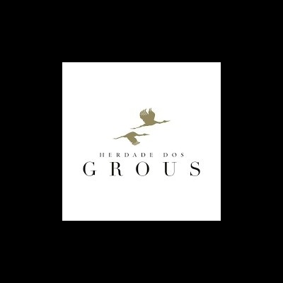 Logótipo Herdade dos Grous com aves douradas voando